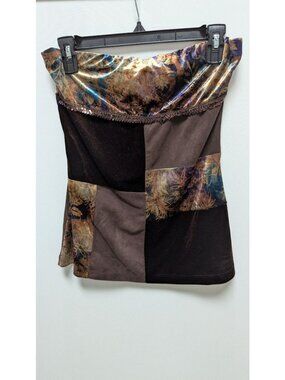 STEPS Vintage Brown Velvet-Suede Panel Strapless Blouse